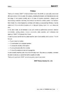SANY PQ190III & PQ190IIIA Motor Grader User Guide - Operation, Maintenance & Safety Manual