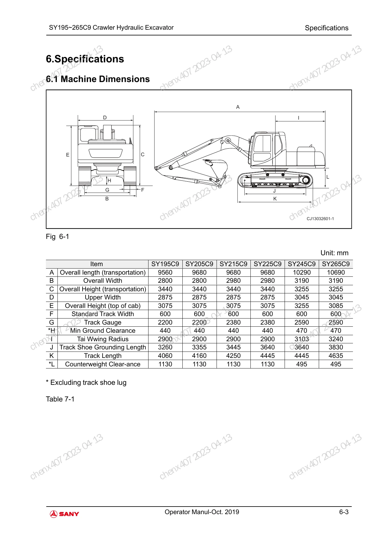 SANY SY195C9 to SY265C9 Crawler Hydraulic Excavator Safety, Operation & Maintenance Manual PDF - Image 3