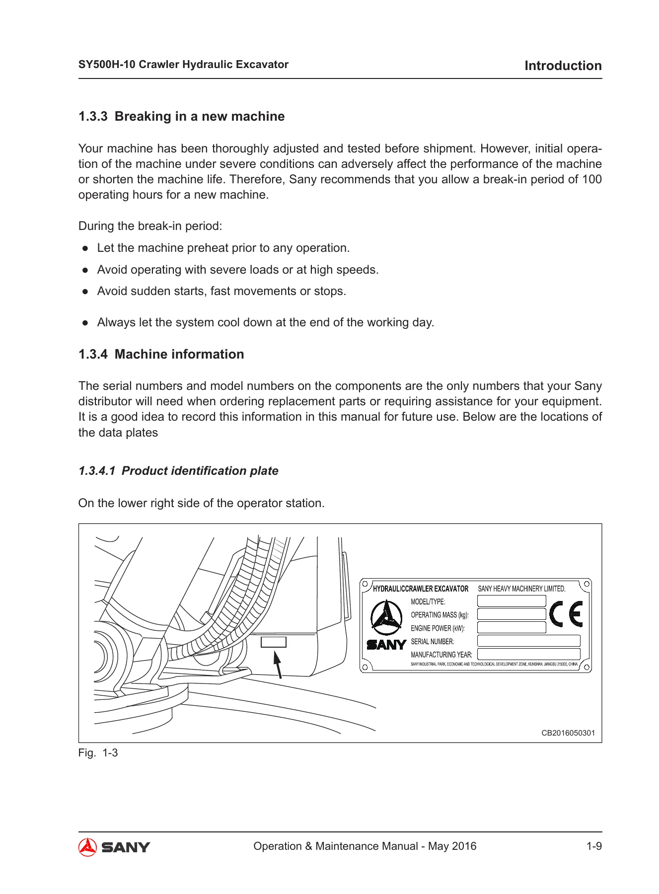 Sany SY500H-10 Crawler Hydraulic Excavator Operation and Maintenance Manual - 2016 PDF - Image 3