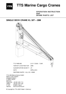 TTS-LMG KL 30T-28M Single Deck Crane Operating Instructions and Spare Parts List