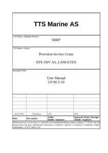 TTS Marine GP 80-5-10 Provision Service Crane User Manual - Machine 50087