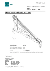 TTS NMF KL 45T-29M Single Deck Crane Operating Instructions and Spare Parts List - Yard 83158 PDF