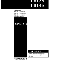 Takeuchi TB125 TB135 TB145 Compact Excavator Operator Manual - AG4S000 PDF