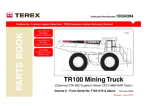 Terex TR100 Mining Truck Parts Book Volume 2 - 15504394 (Serial T7831479 & Up)