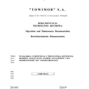 Towimor C30B + PK114 Mooring Winch & Anchor Attachment Operation and Maintenance Manual PDF
