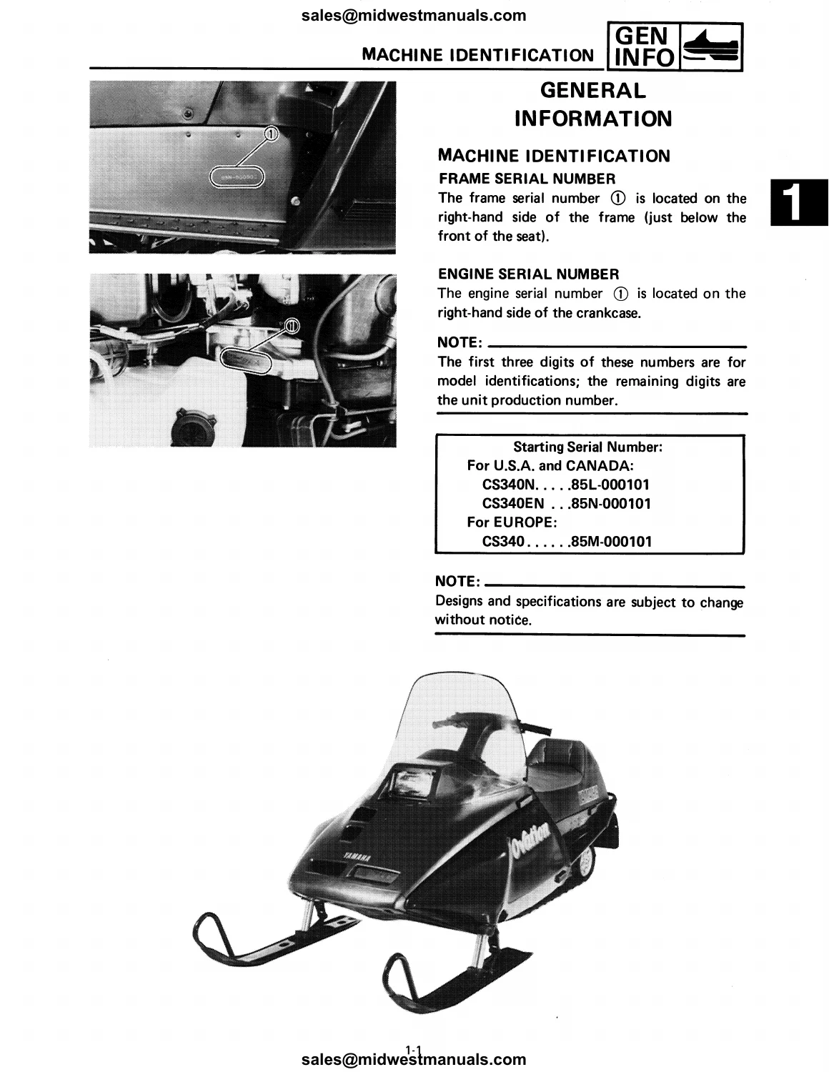 Yamaha Ovation CS340 CS340E Snowmobile Service Manual 1989-1999 - Image 2